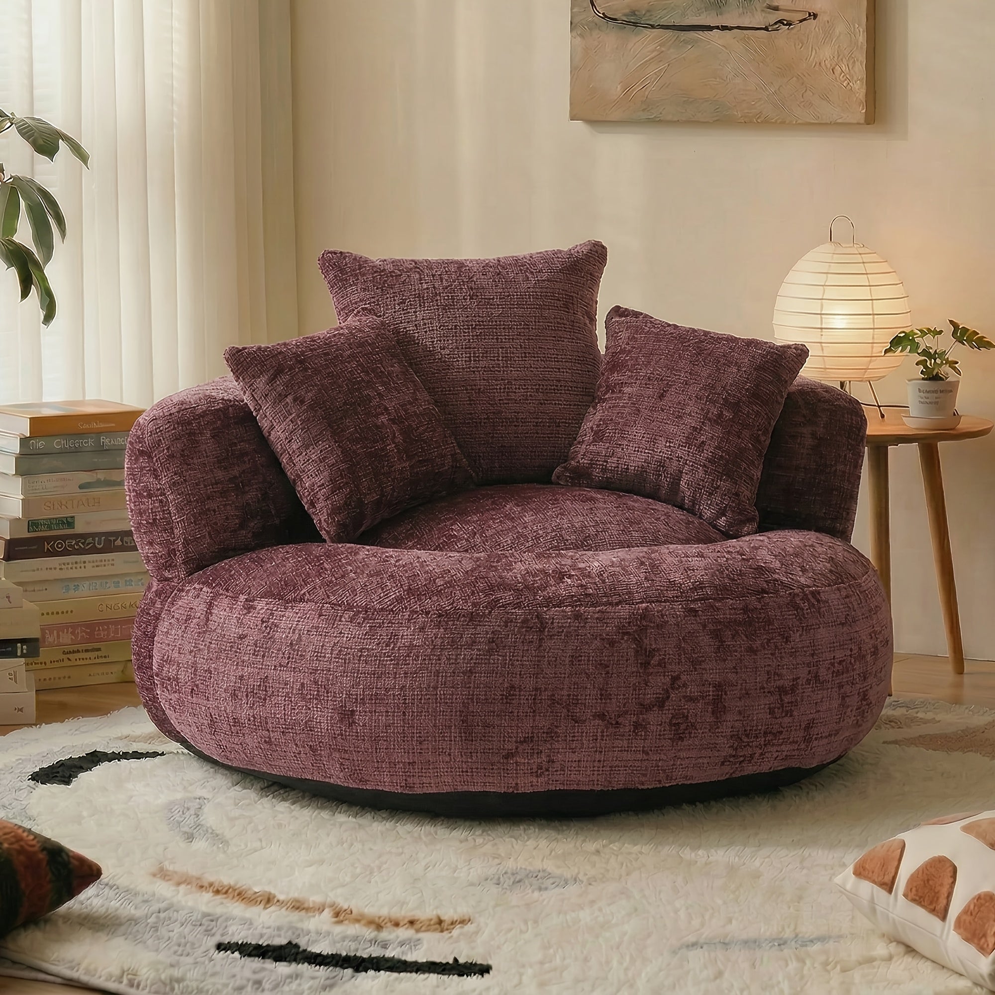 Bean Bag Chairs with Pillows for Adults, Stuffed Round Sofa Chair High-Density Foam Filled, Lazy Sofa Chair