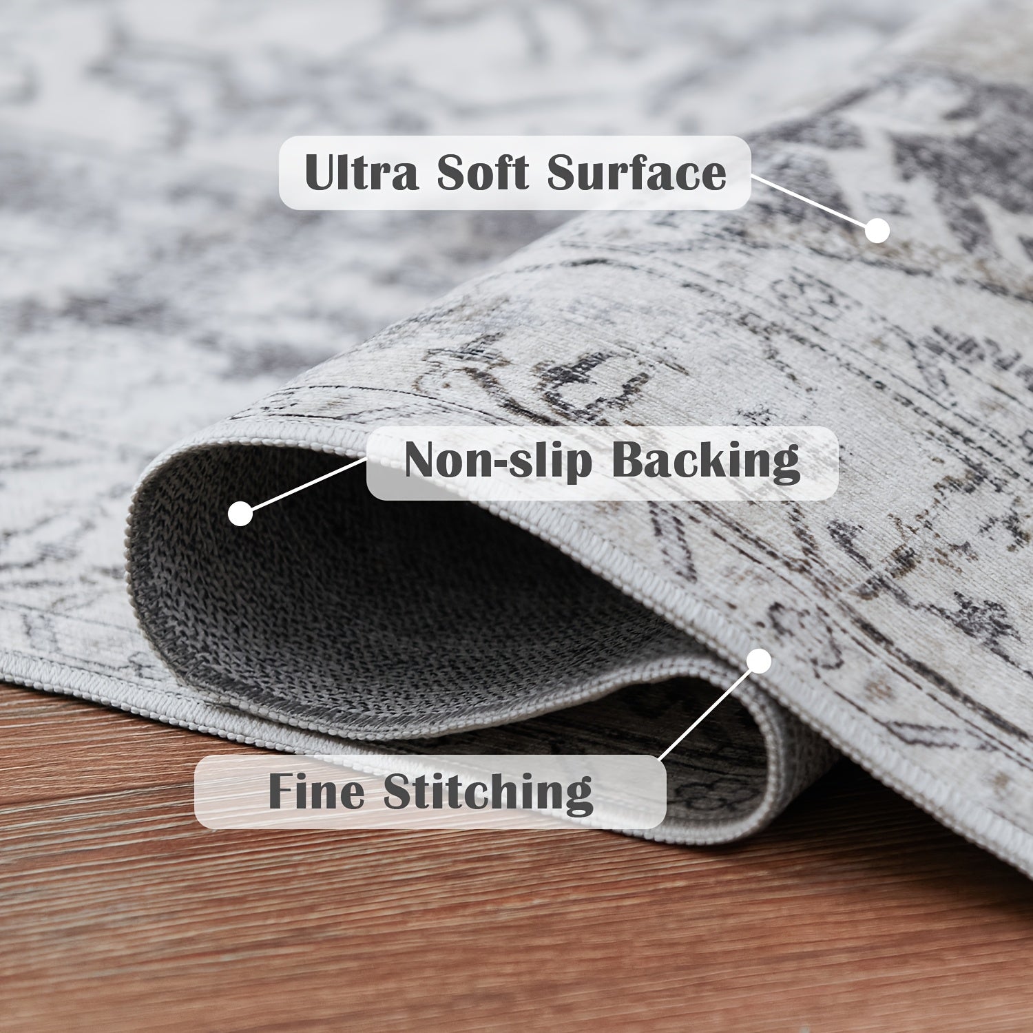 1pc Large Washable Vintage Carpet Suitable for Living Room Bedroom Dining Office, Ultra-Thin Low Pile Non-Slip Distressed Floor Rug with TPR\u002FPolypropylene Base, Machine Washable Lightweight Suitable for Large Spaces Indoor Floor Mat
