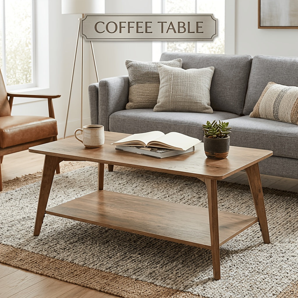 Set of a Coffee Table Featuring a Two-Level Design with Storage, Elegantly Tapered Legs, And Smooth Curves, Measuring 21.7 X 39.4 X 17.7 Inches, Easy to Put Together, Ideal for The Living Room