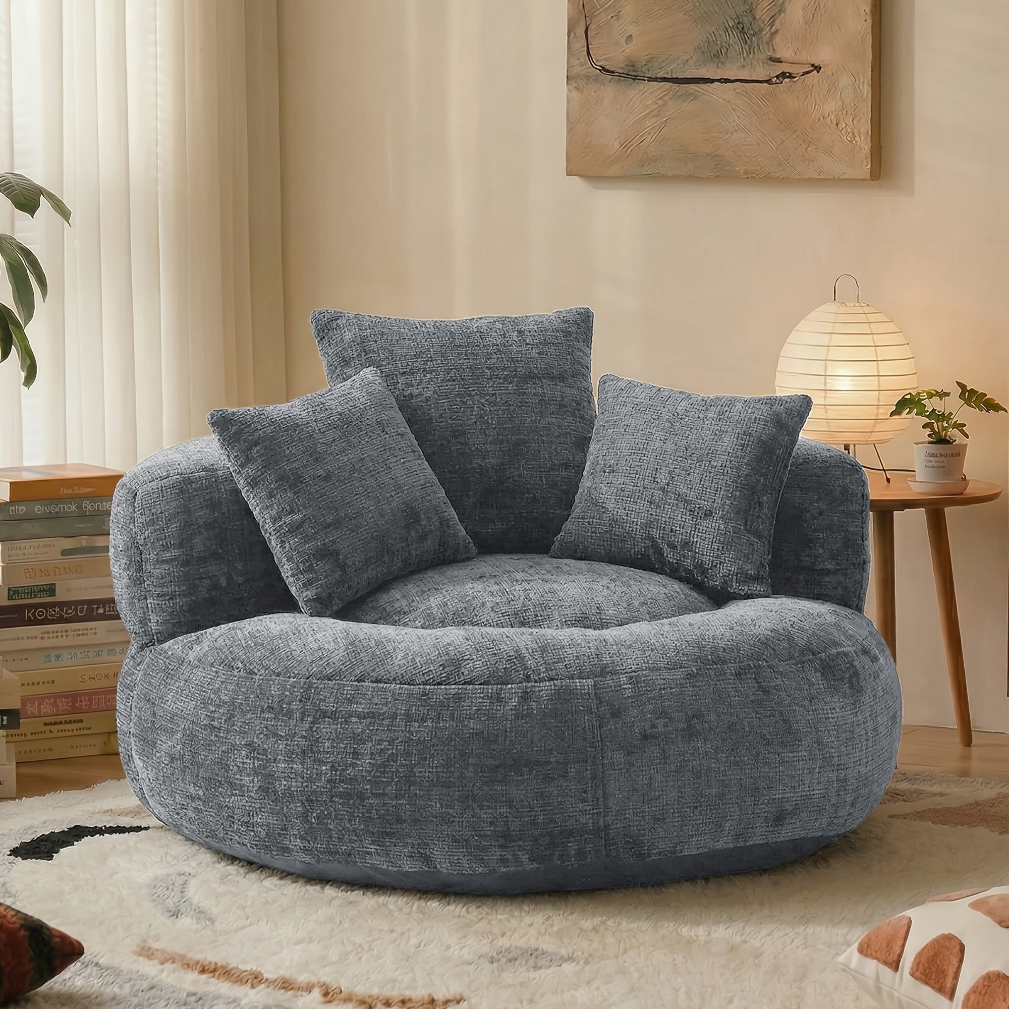 Bean Bag Chairs with Pillows for Adults, Stuffed Round Sofa Chair High-Density Foam Filled, Lazy Sofa Chair