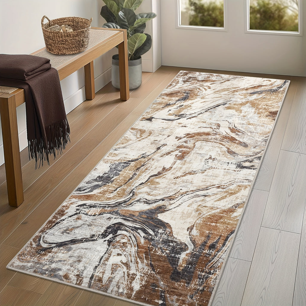 Washable Modern Area Rug Abstract Design Indoor Carpet for Living Room Bedroom Bedside Bathroom Non-Slip Backing, Non-Shedding Contemporary Floor Cover for Kitchen, Blue\u002FGrey\u002FBrown, Home Decoration