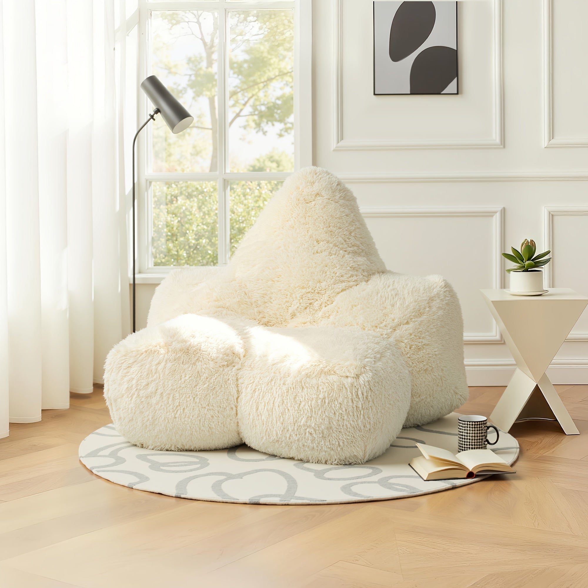 Sloth-Shaped Bean Bag Chair with Ottoman, Ultra Soft Dutch Velvet Lazy Sofa for Adults, Washable Cover And 72H Rebound, Cozy Seating for Living Room, Bedroom And Outdoor, Brown