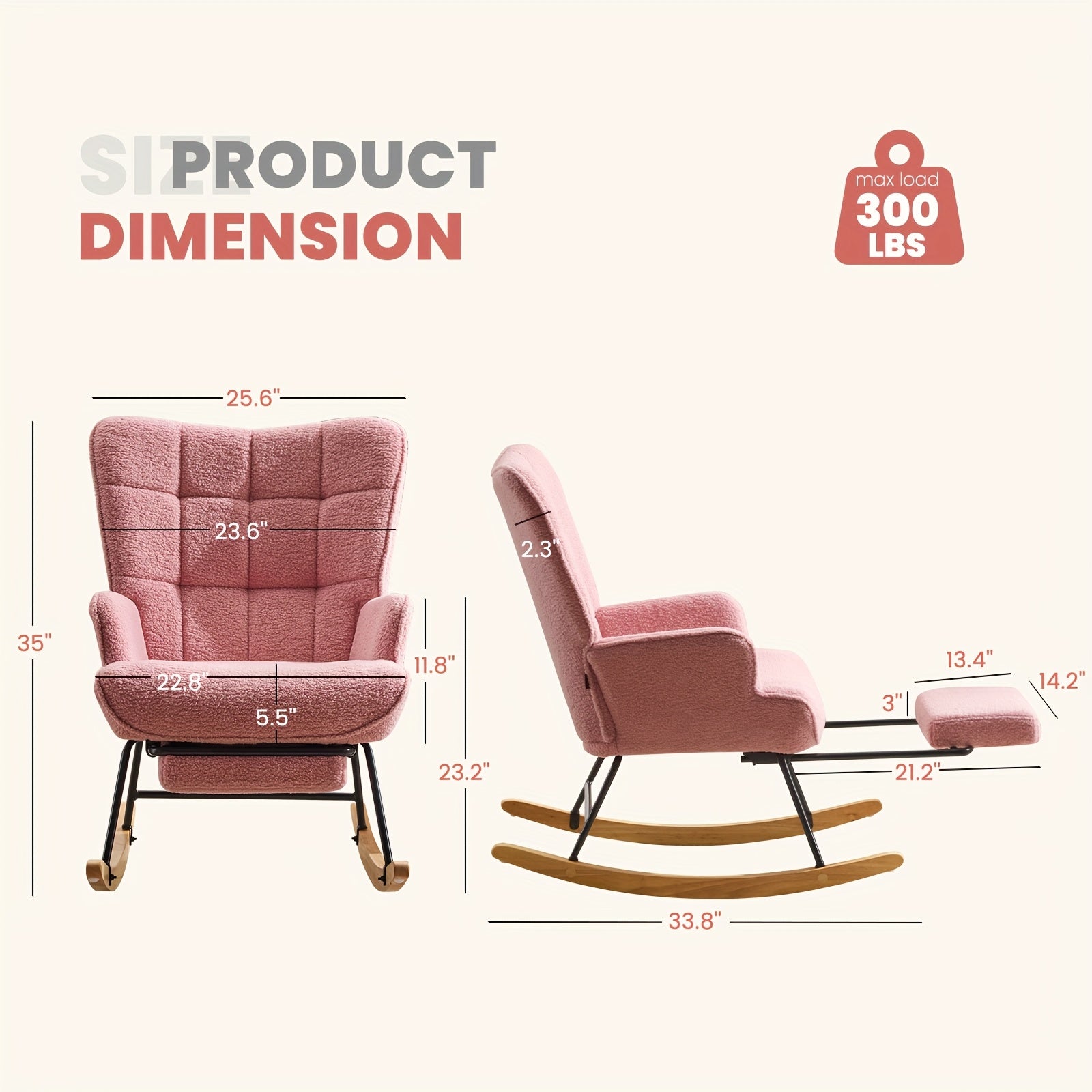 Rocking Chair with Footrest Teddy Upholstered Accent Chair Padded Seat High Backrest Armchair Cozy Side Chair for Living Room Bedroom Offices