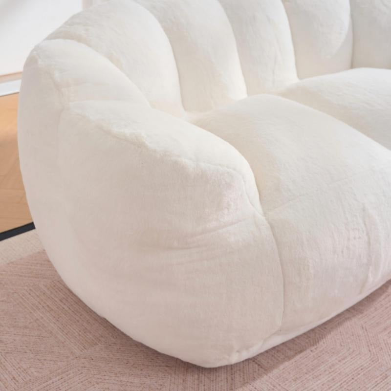 Two-Seater Floor Lazy Sofa for Living Room Bedroom Bean Bag Chair for Adults Ultra Soft Fluffy Loveseat Bean Bag Sofa Cozy Reading Chair with Filler Beige