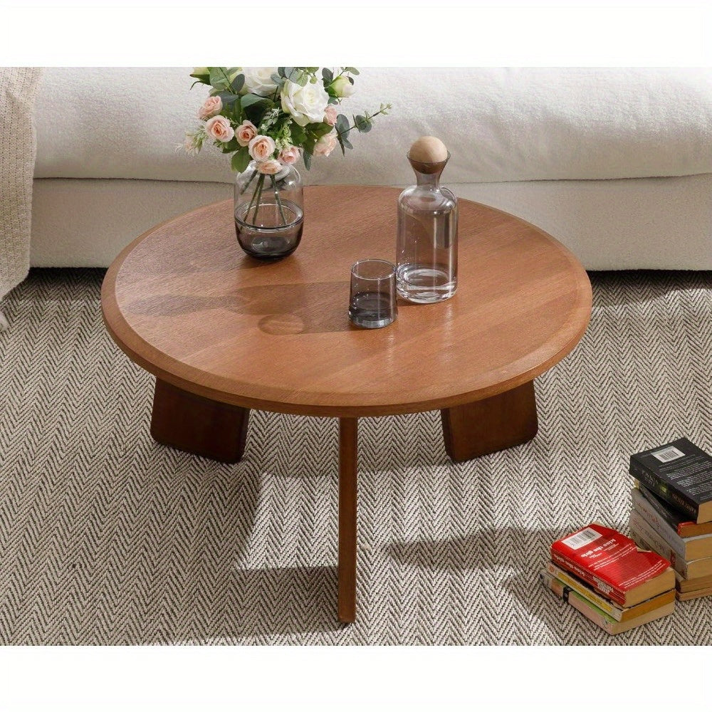 1Pc Classic Round Coffee Table, Cute Wooden Round End Table, Suitable for Living Room, Home Decoration, Balcony, 16 Inches