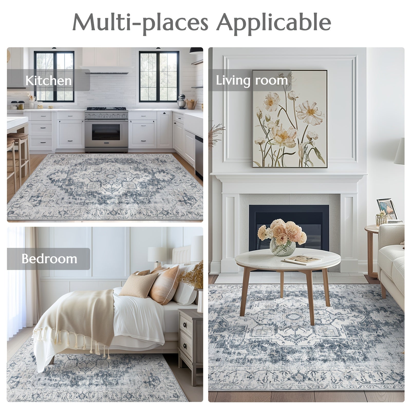 1pc Large Washable Vintage Carpet Suitable for Living Room Bedroom Dining Office, Ultra-Thin Low Pile Non-Slip Distressed Floor Rug with TPR\u002FPolypropylene Base, Machine Washable Lightweight Suitable for Large Spaces Indoor Floor Mat
