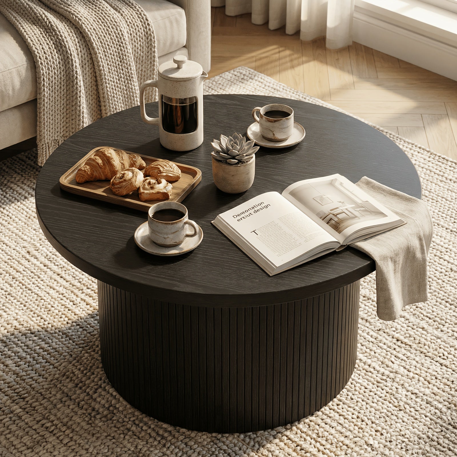 32 Inch Round Coffee Table Modern Suitable for Small Space Apartment, Assembly Round Center Table with Sturdy Base & Top, Space-Saving Living Room Furniture for Compact Homes