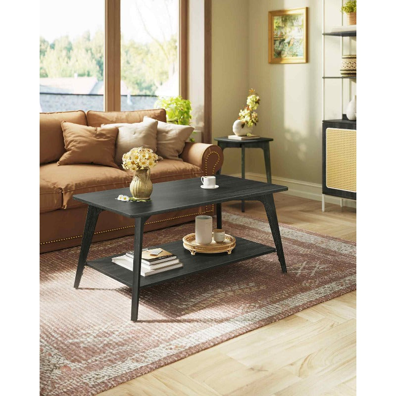 Set of a Coffee Table Featuring a Two-Level Design with Storage, Elegantly Tapered Legs, And Smooth Curves, Measuring 21.7 X 39.4 X 17.7 Inches, Easy to Put Together, Ideal for The Living Room