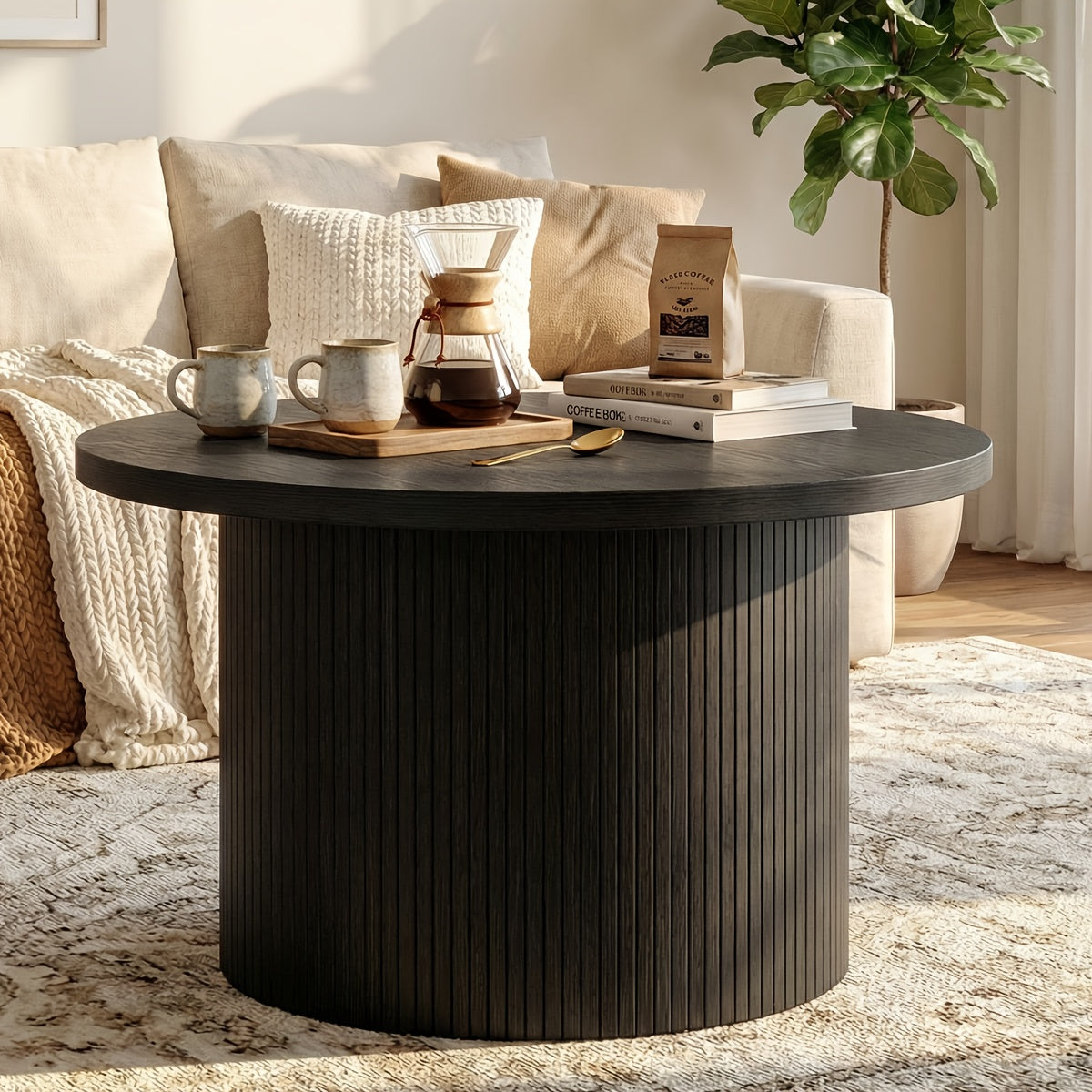 32 Inch Round Coffee Table Modern Suitable for Small Space Apartment, Assembly Round Center Table with Sturdy Base & Top, Space-Saving Living Room Furniture for Compact Homes