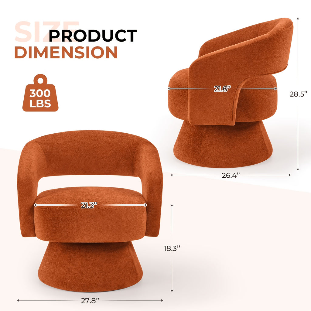 360 Degree Swivel Barrel Chair Modern Velvet Accent Chair Comfy Round Armchair Swivel Accent Chair for Living Room Orange