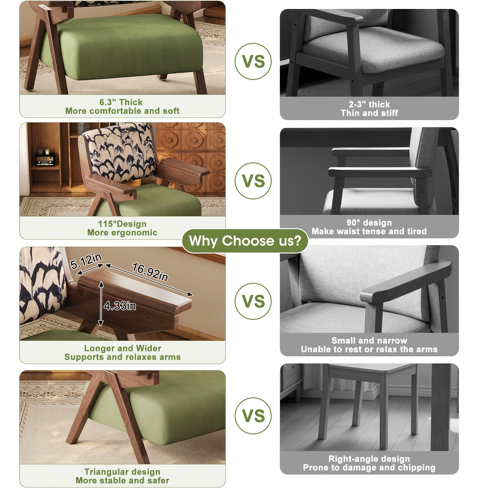 Accent Chair Mid Century Modern Chair, Velvet Upholstered Lounge Arm Chair with Solid Wood, Cozy Reading Chair for Living Room, Bedroom, Balcony