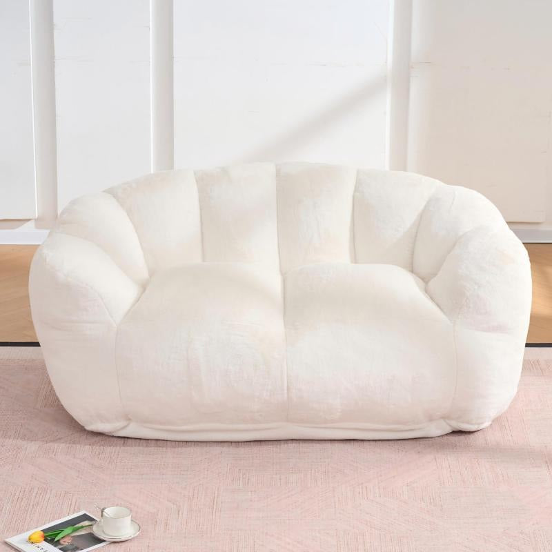 Two-Seater Floor Lazy Sofa for Living Room Bedroom Bean Bag Chair for Adults Ultra Soft Fluffy Loveseat Bean Bag Sofa Cozy Reading Chair with Filler Beige