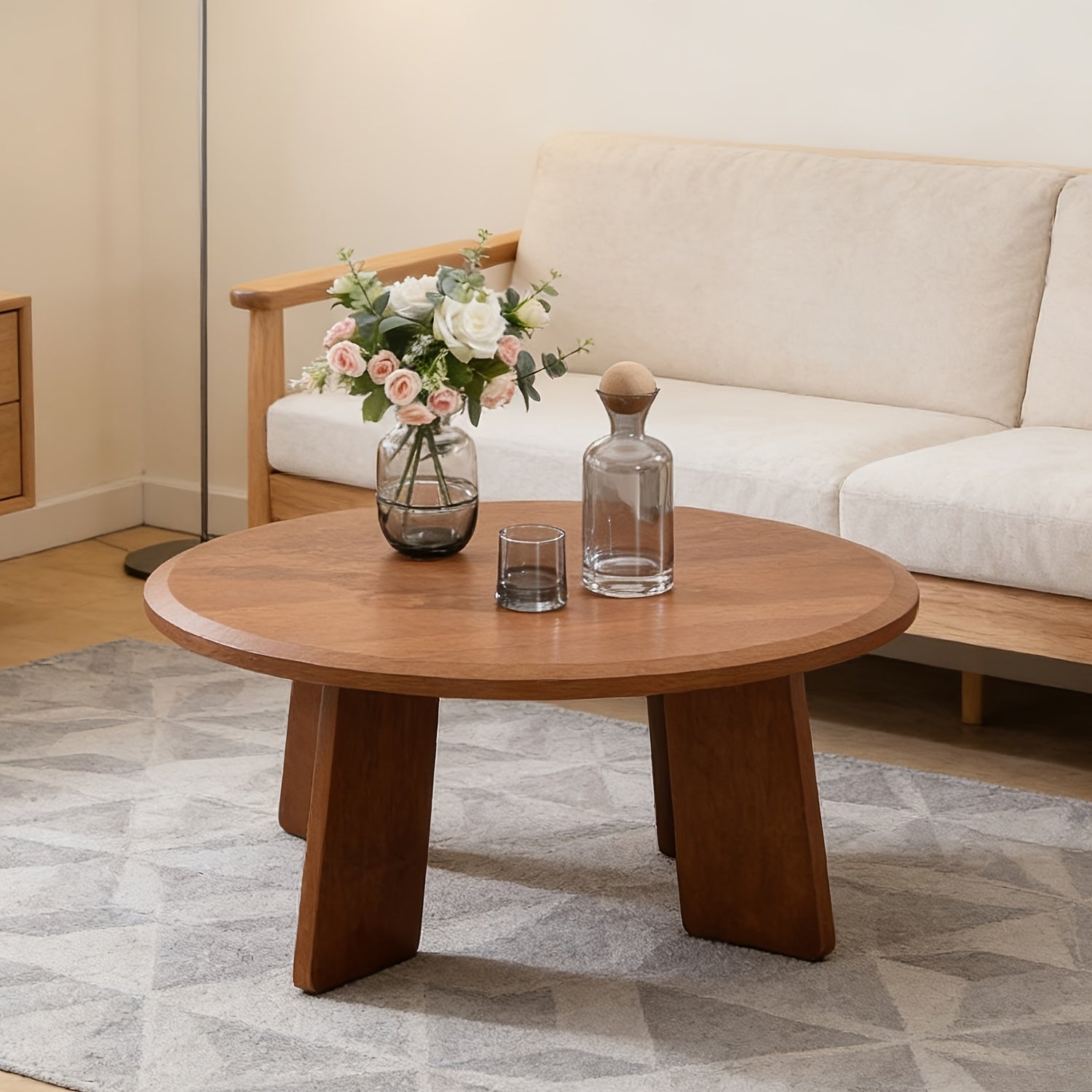1Pc Classic Round Coffee Table, Cute Wooden Round End Table, Suitable for Living Room, Home Decoration, Balcony, 16 Inches