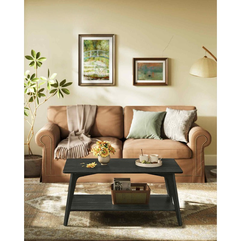 Set of a Coffee Table Featuring a Two-Level Design with Storage, Elegantly Tapered Legs, And Smooth Curves, Measuring 21.7 X 39.4 X 17.7 Inches, Easy to Put Together, Ideal for The Living Room
