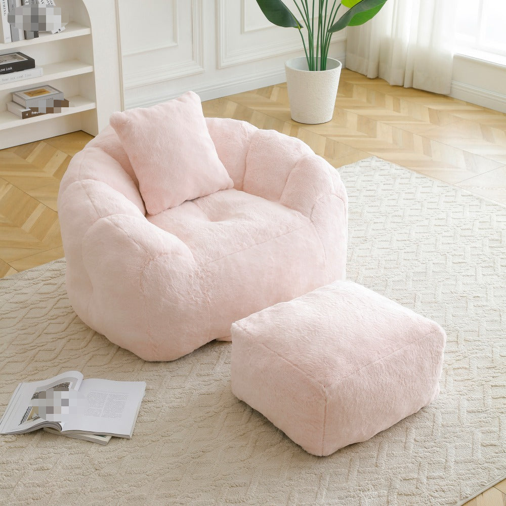 Bean Bag Chair (With Footstool) Lazy Sofa Shell-Shaped Large Chair Floor-Standing Sofa Bean Bag Sofa Suitable for Reading, Gaming, Living Room, Bedroom, And Other Places Available in Two Colors