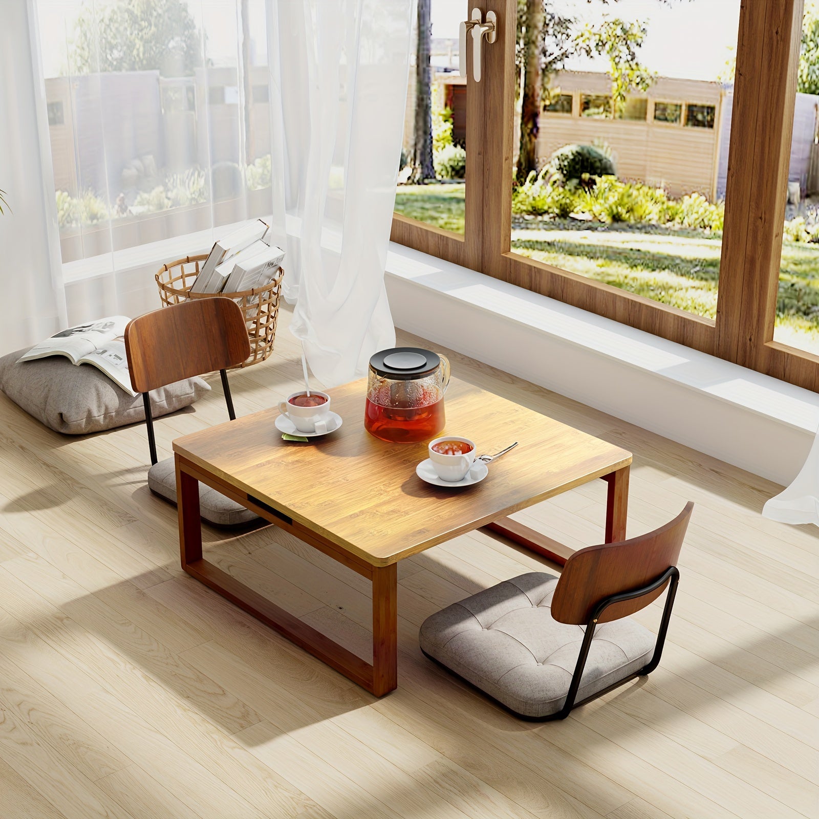SOGES Compact Foldable Coffee Table, Wooden Low Table for Floor Seating, Bamboo Floor Desk, Japanese Dining Table, Tatami Table for Living Room And Bedroom