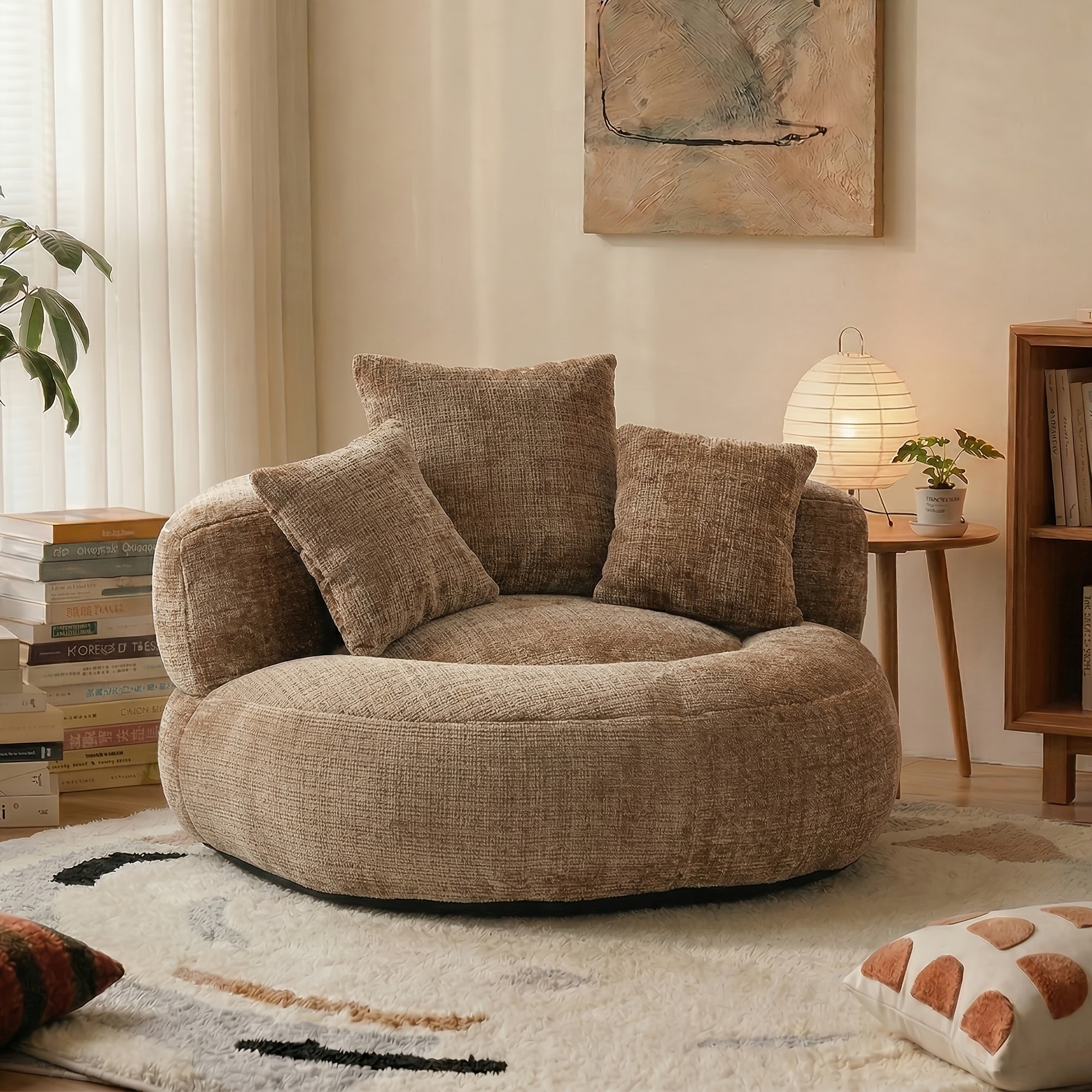 Bean Bag Chairs with Pillows for Adults, Stuffed Round Sofa Chair High-Density Foam Filled, Lazy Sofa Chair