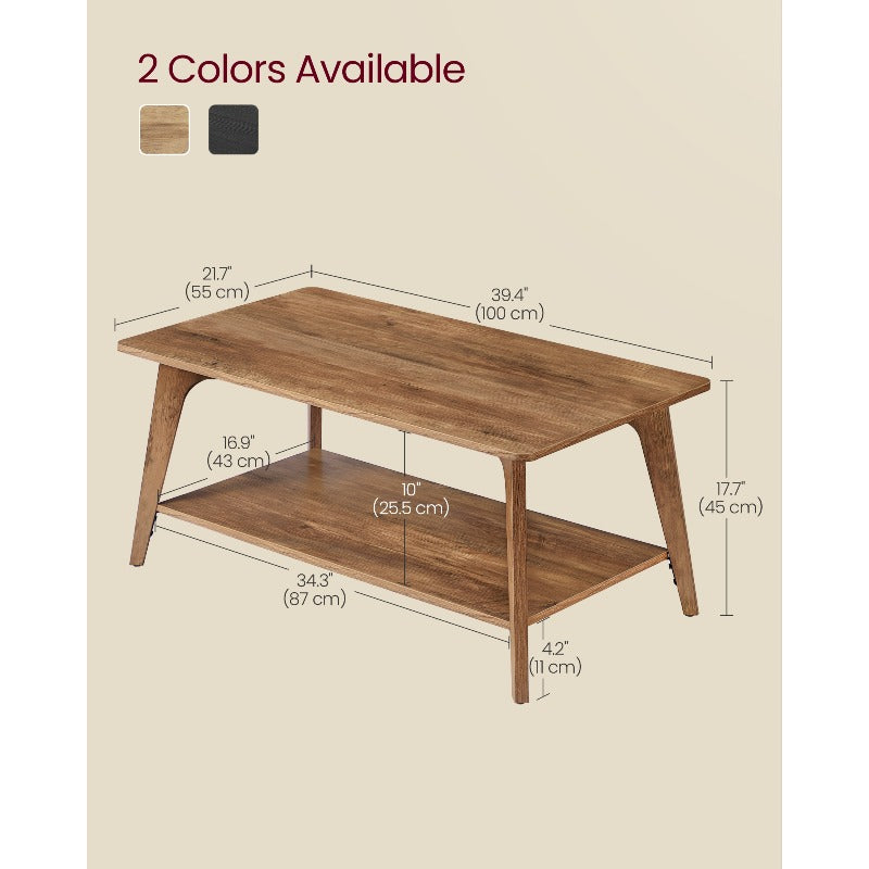 Set of a Coffee Table Featuring a Two-Level Design with Storage, Elegantly Tapered Legs, And Smooth Curves, Measuring 21.7 X 39.4 X 17.7 Inches, Easy to Put Together, Ideal for The Living Room