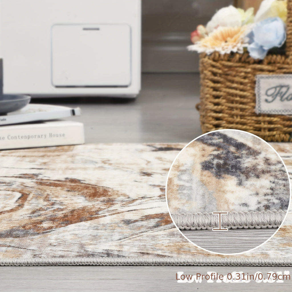 Washable Modern Area Rug Abstract Design Indoor Carpet for Living Room Bedroom Bedside Bathroom Non-Slip Backing, Non-Shedding Contemporary Floor Cover for Kitchen, Blue\u002FGrey\u002FBrown, Home Decoration