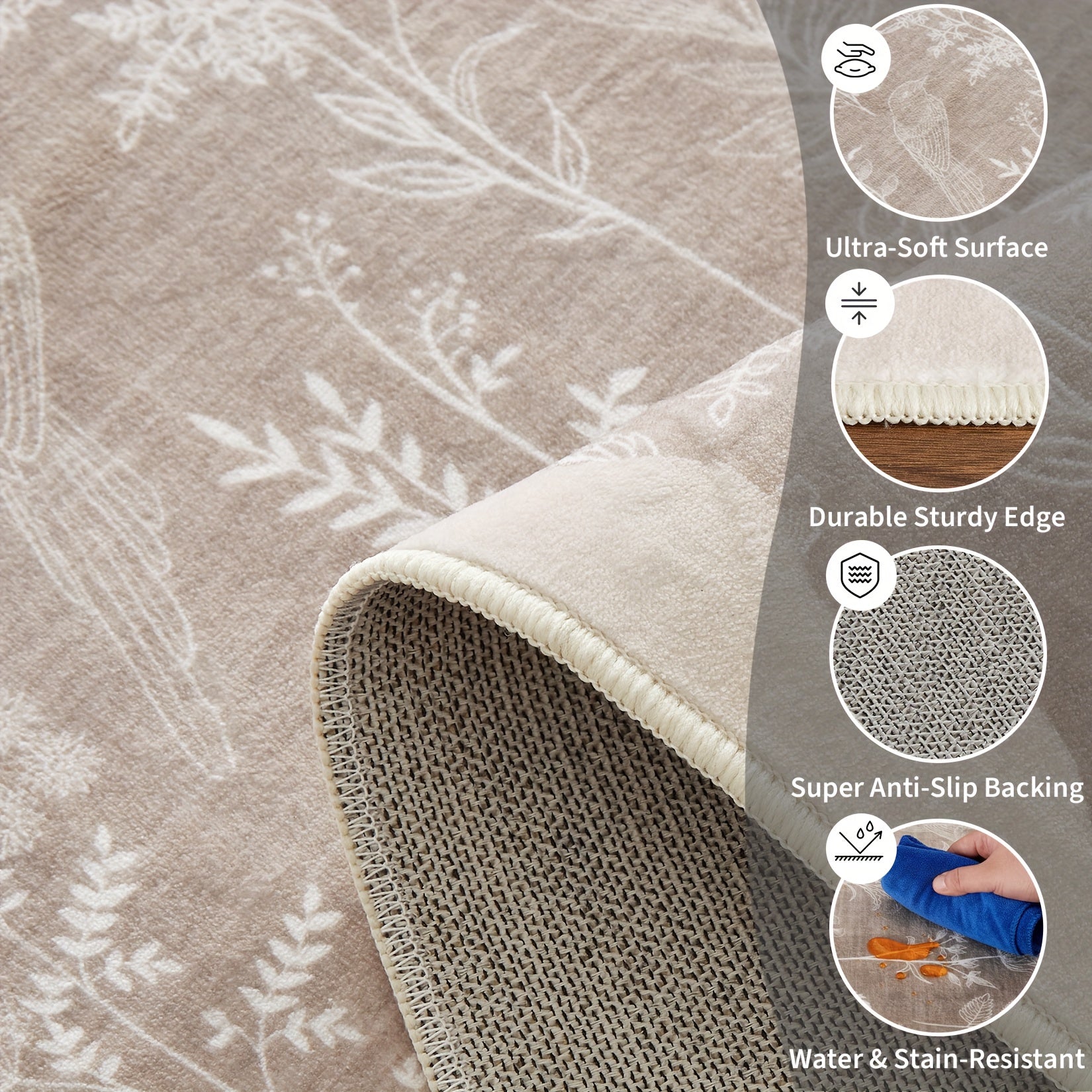1pc Extra Large Floor Mat - Extra Long Runner Mat (Up to 1.8m) - Beige\u002FGray\u002FWhite\u002FBlack\u002F Brown\u002F Green\u002FBlue\u002FRed\u002F - Machine Washable Low-Pile Mat with Non-Slip Rubber Backing - Soft Floor Mat for Living Room,...