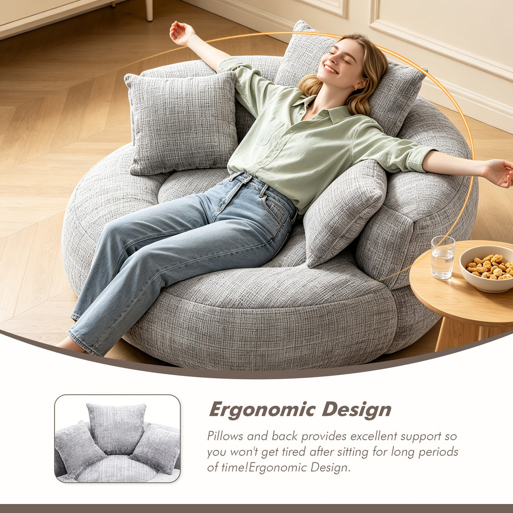 Bean Bag Chairs with Pillows for Adults, Stuffed Round Sofa Chair High-Density Foam Filled, Lazy Sofa Chair