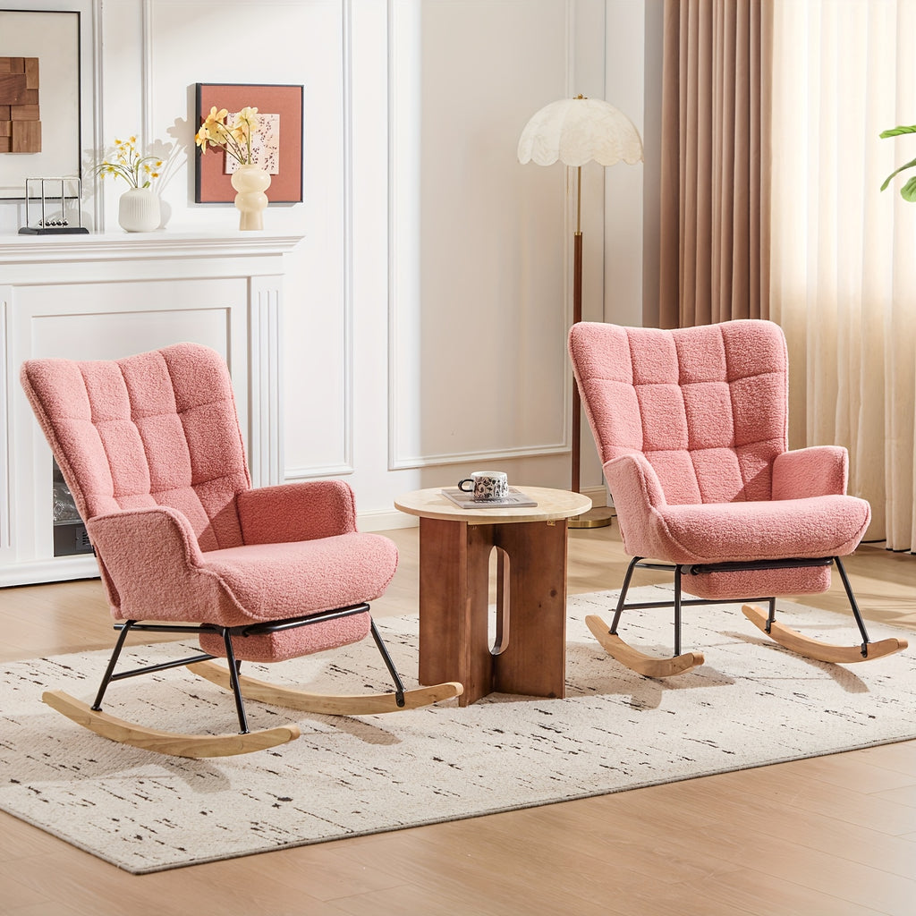 Rocking Chair with Footrest Teddy Upholstered Accent Chair Padded Seat High Backrest Armchair Cozy Side Chair for Living Room Bedroom Offices