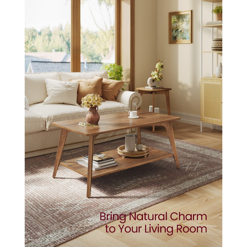 Set of a Coffee Table Featuring a Two-Level Design with Storage, Elegantly Tapered Legs, And Smooth Curves, Measuring 21.7 X 39.4 X 17.7 Inches, Easy to Put Together, Ideal for The Living Room