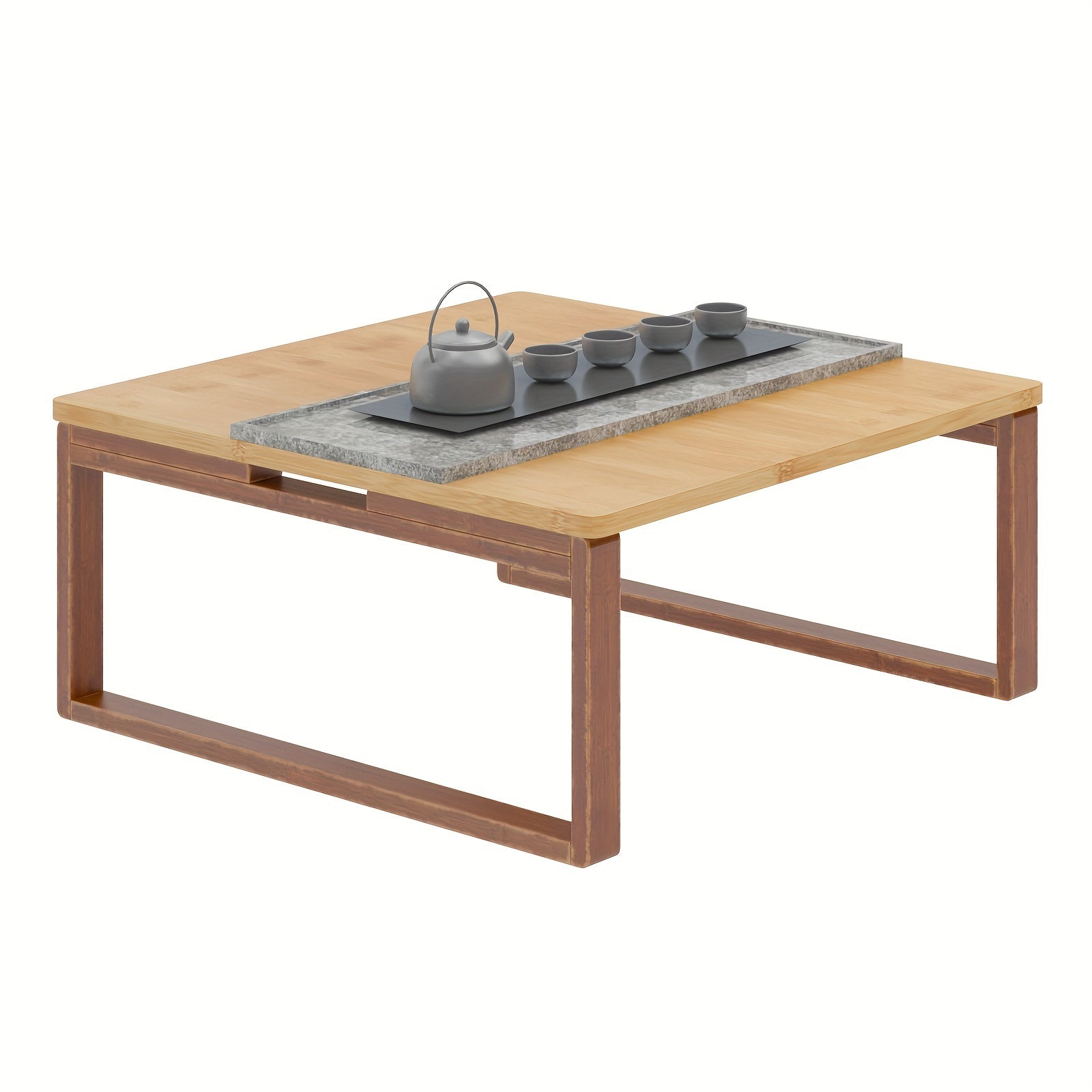 SOGES Compact Foldable Coffee Table, Wooden Low Table for Floor Seating, Bamboo Floor Desk, Japanese Dining Table, Tatami Table for Living Room And Bedroom