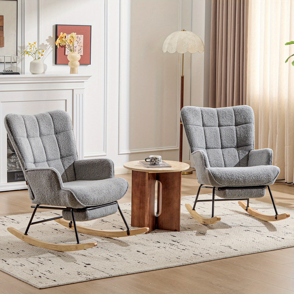 Rocking Chair with Footrest Teddy Upholstered Accent Chair Padded Seat High Backrest Armchair Cozy Side Chair for Living Room Bedroom Offices