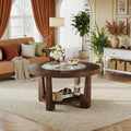 2-Tier Round Coffee Table | Heavy-Duty Wood Tabletop, Industrial Circle Wood Accent Center Table with Storage, Brown and White, BYBLIGHT, Contemporary Style, Space Saving