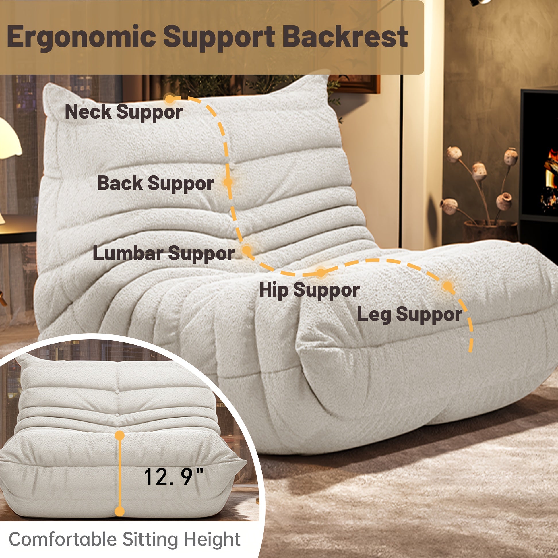 Bean Bag Chair, Family Corner Chair, Sofa, Fireplace Chair, Lazy Sofa, Compressed Sponge Sofa, Floor Single Leisure Chair, Sofa Bed, Suitable For Various Occasions In Hall, Office, Bedroom, Apartment