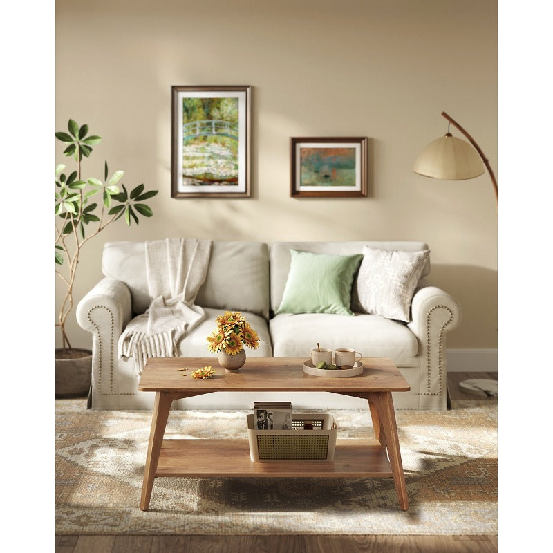 Set of a Coffee Table Featuring a Two-Level Design with Storage, Elegantly Tapered Legs, And Smooth Curves, Measuring 21.7 X 39.4 X 17.7 Inches, Easy to Put Together, Ideal for The Living Room