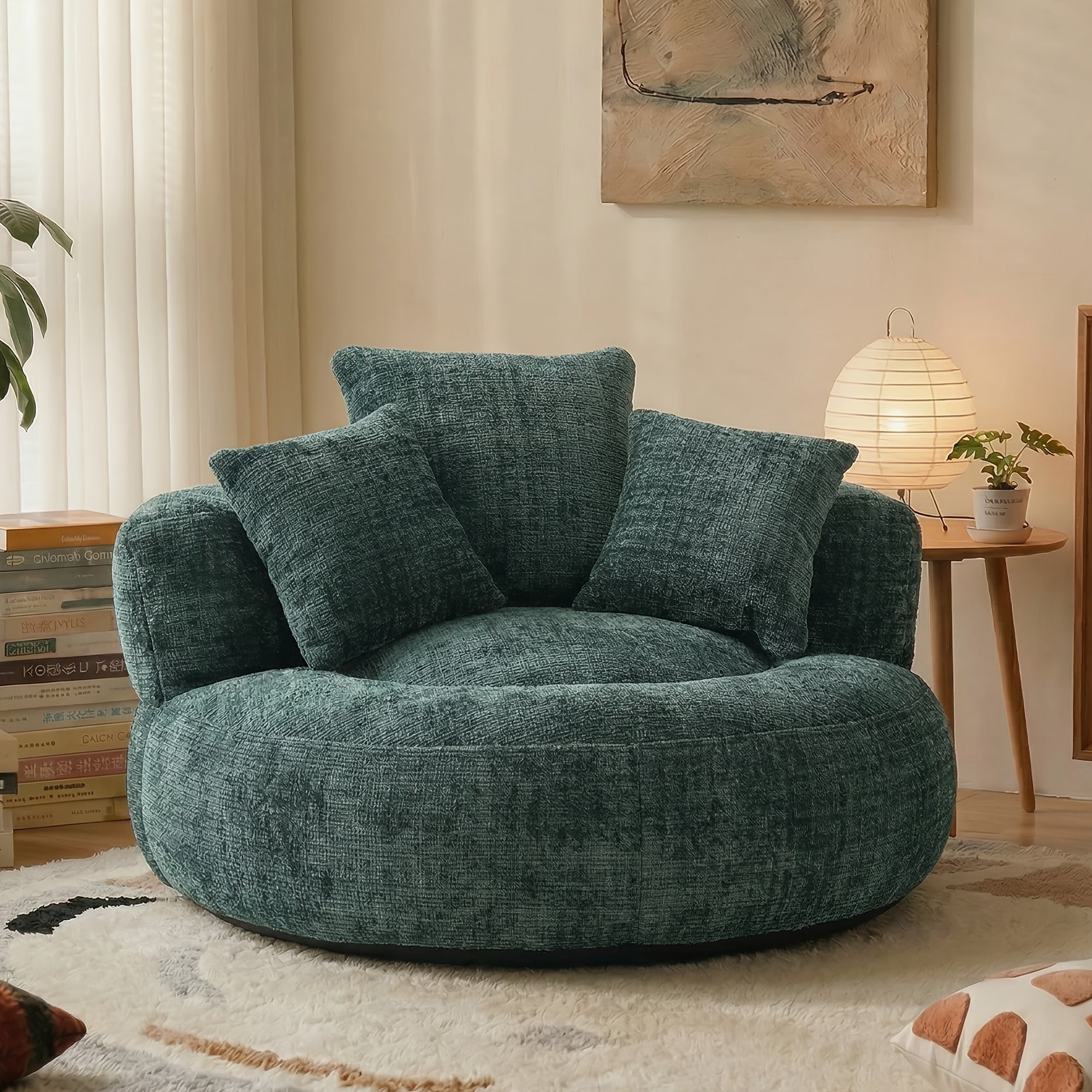 Bean Bag Chairs with Pillows for Adults, Stuffed Round Sofa Chair High-Density Foam Filled, Lazy Sofa Chair