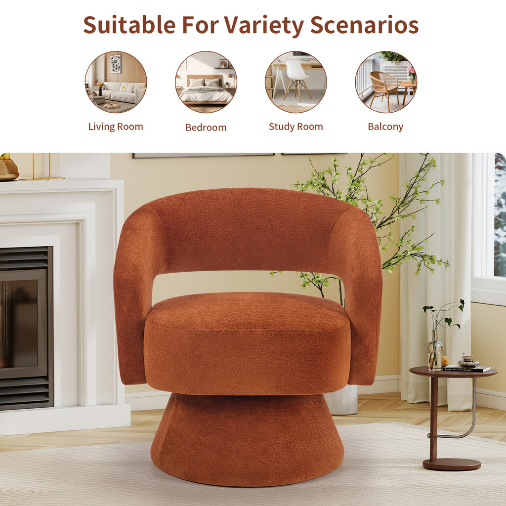 360 Degree Swivel Barrel Chair Modern Velvet Accent Chair Comfy Round Armchair Swivel Accent Chair for Living Room Orange