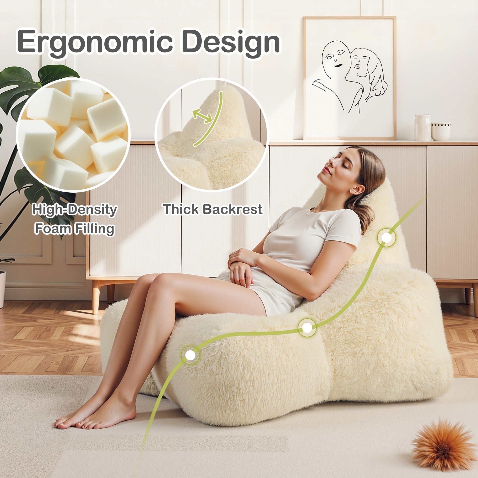 Sloth-Shaped Bean Bag Chair with Ottoman, Ultra Soft Dutch Velvet Lazy Sofa for Adults, Washable Cover And 72H Rebound, Cozy Seating for Living Room, Bedroom And Outdoor, Brown