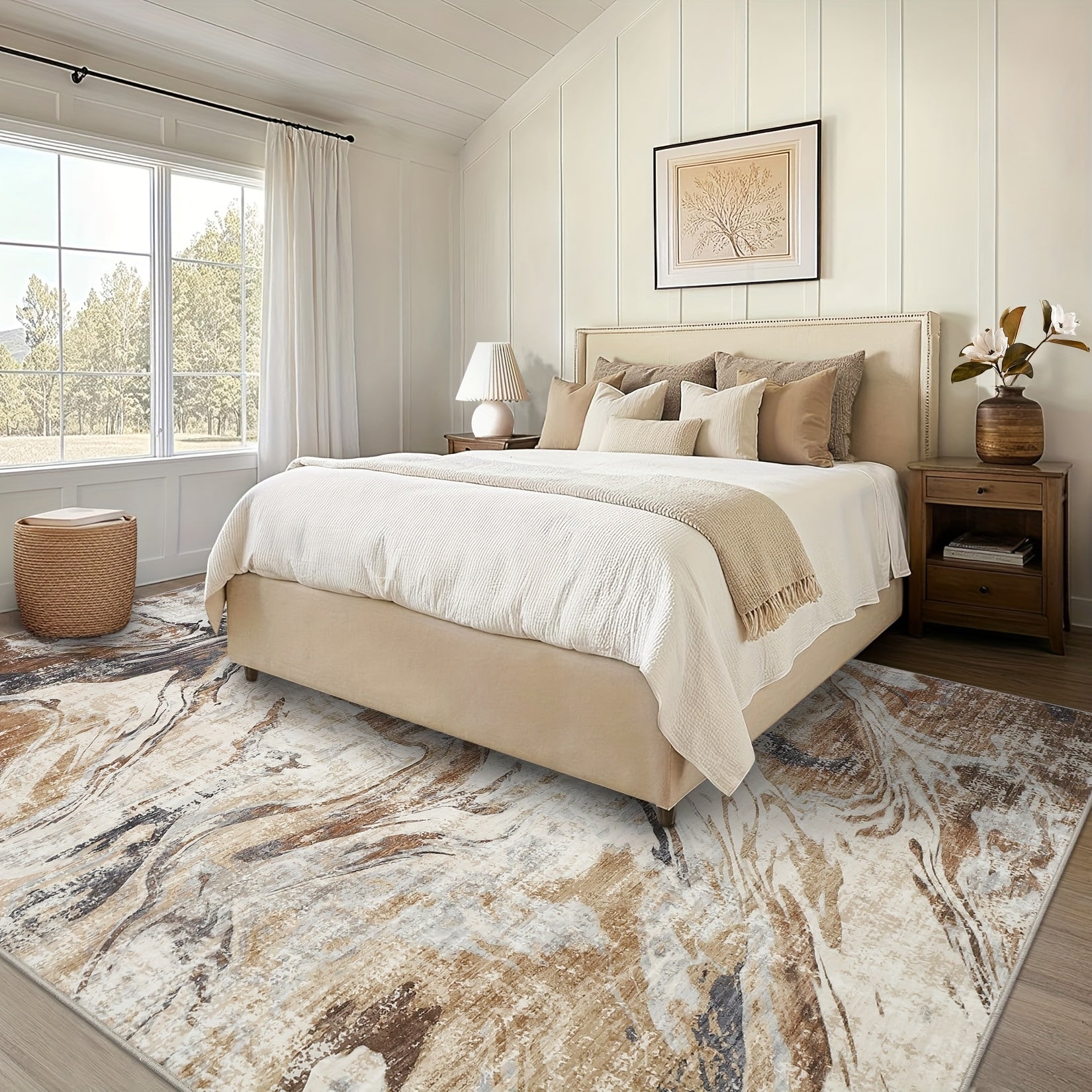 Washable Modern Area Rug Abstract Design Indoor Carpet for Living Room Bedroom Bedside Bathroom Non-Slip Backing, Non-Shedding Contemporary Floor Cover for Kitchen, Blue\u002FGrey\u002FBrown, Home Decoration