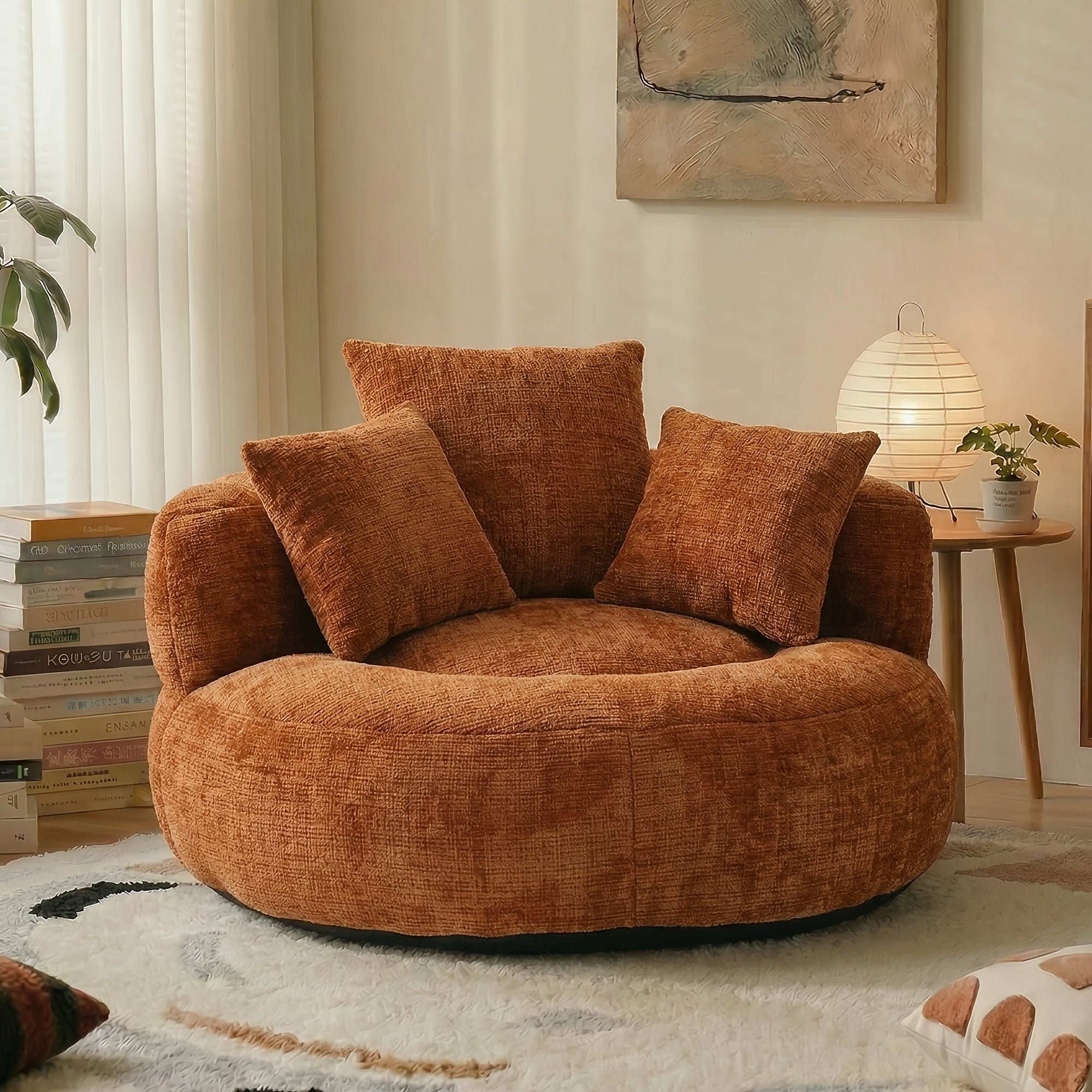 Bean Bag Chairs with Pillows for Adults, Stuffed Round Sofa Chair High-Density Foam Filled, Lazy Sofa Chair