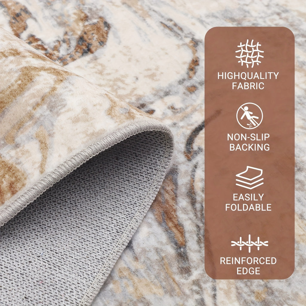 Washable Modern Area Rug Abstract Design Indoor Carpet for Living Room Bedroom Bedside Bathroom Non-Slip Backing, Non-Shedding Contemporary Floor Cover for Kitchen, Blue\u002FGrey\u002FBrown, Home Decoration