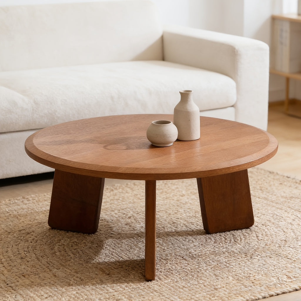 1Pc Classic Round Coffee Table, Cute Wooden Round End Table, Suitable for Living Room, Home Decoration, Balcony, 16 Inches