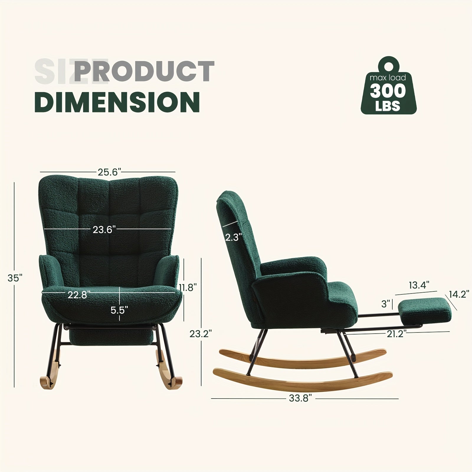 Rocking Chair with Footrest Teddy Upholstered Accent Chair Padded Seat High Backrest Armchair Cozy Side Chair for Living Room Bedroom Offices