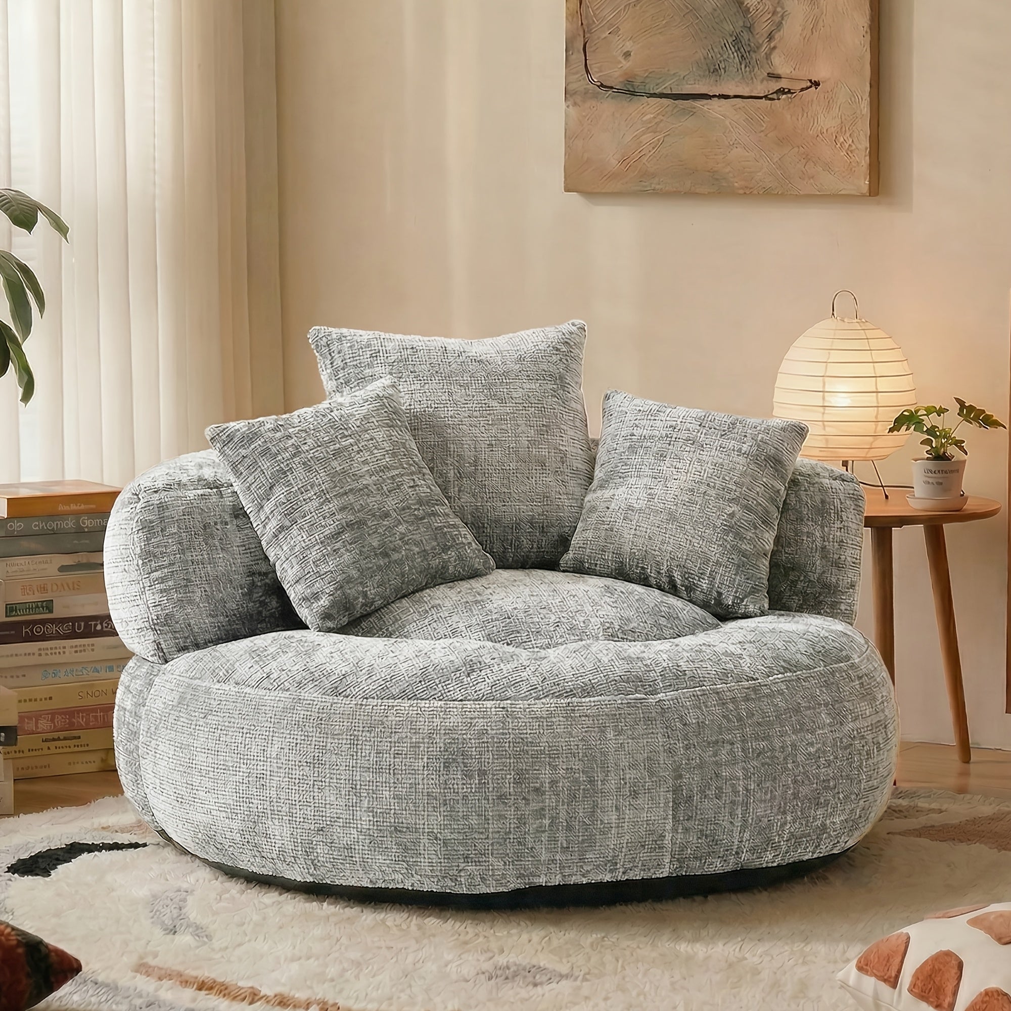 Bean Bag Chairs with Pillows for Adults, Stuffed Round Sofa Chair High-Density Foam Filled, Lazy Sofa Chair