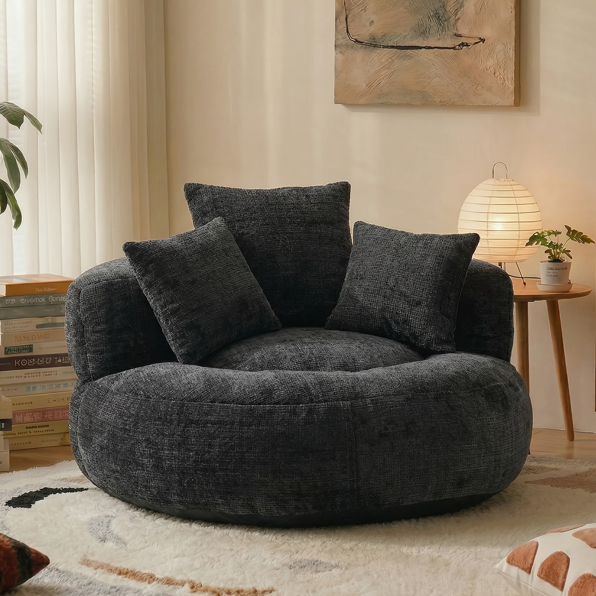Bean Bag Chairs with Pillows for Adults, Stuffed Round Sofa Chair High-Density Foam Filled, Lazy Sofa Chair
