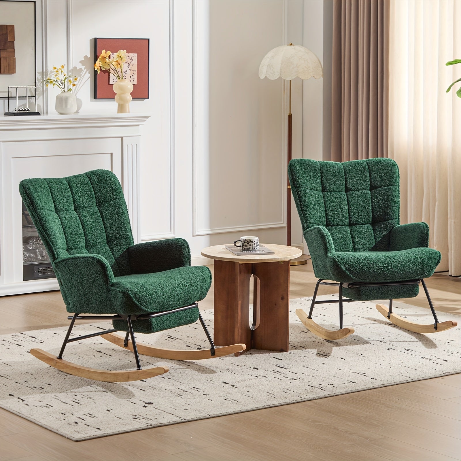 Rocking Chair with Footrest Teddy Upholstered Accent Chair Padded Seat High Backrest Armchair Cozy Side Chair for Living Room Bedroom Offices