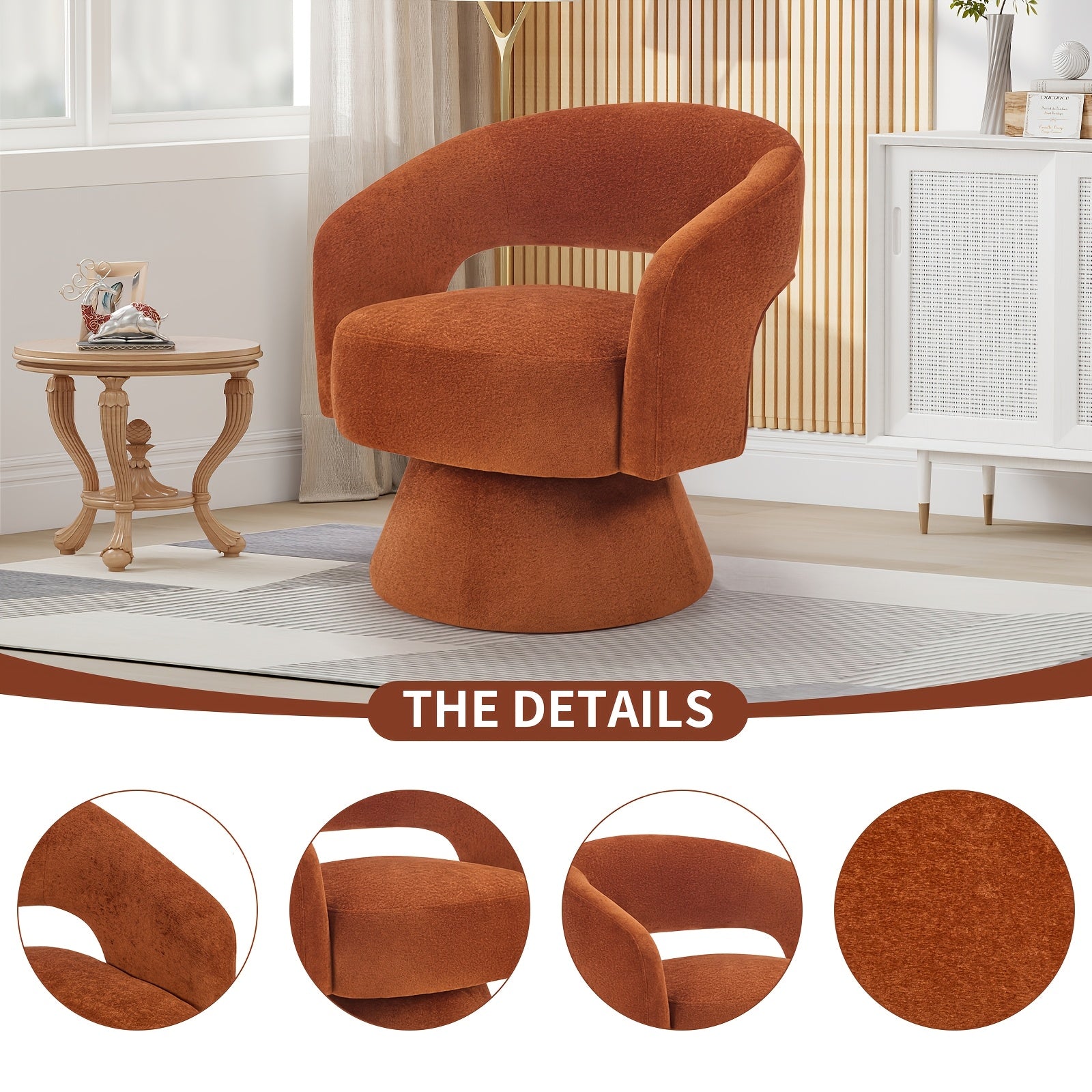 360 Degree Swivel Barrel Chair Modern Velvet Accent Chair Comfy Round Armchair Swivel Accent Chair for Living Room Orange