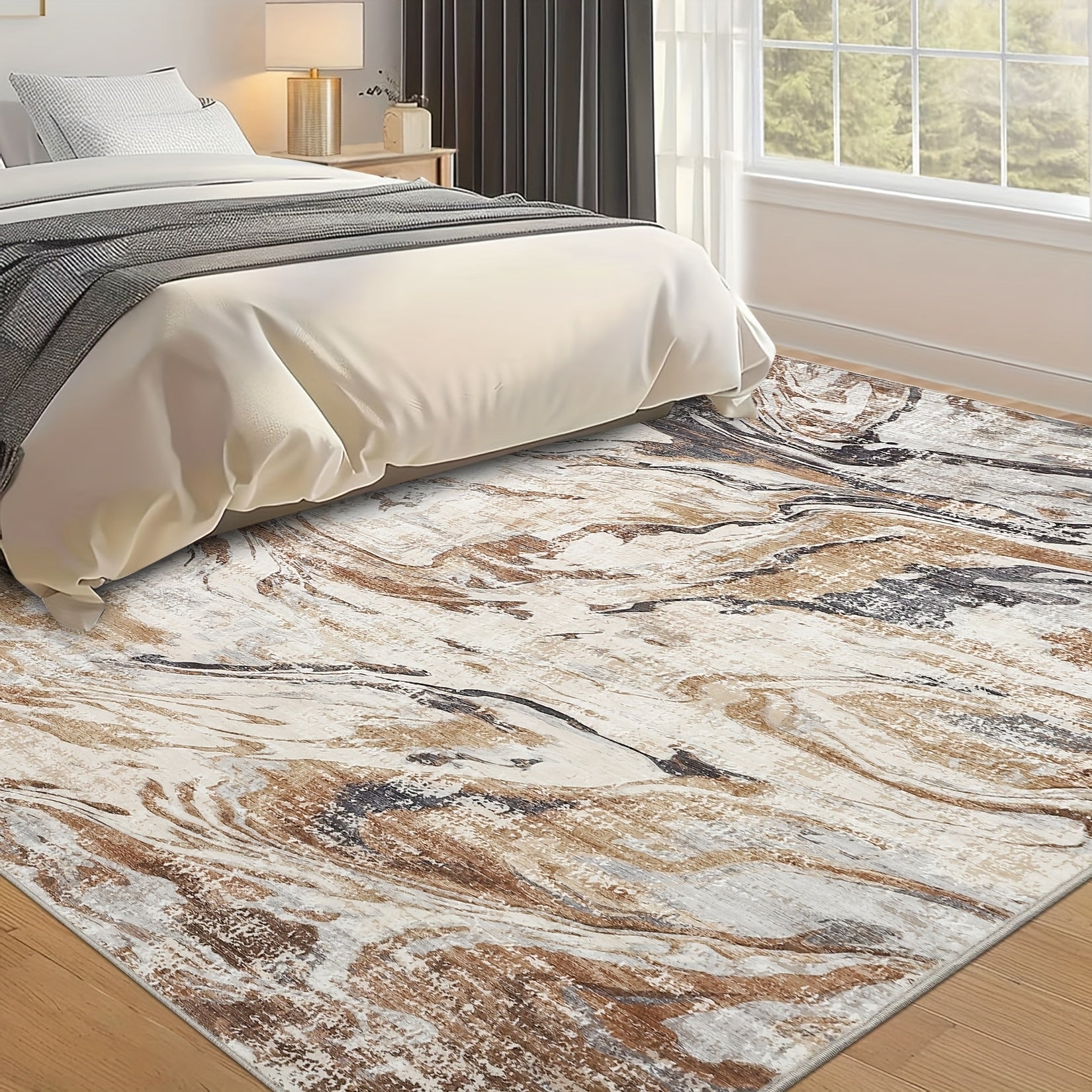 Washable Modern Area Rug Abstract Design Indoor Carpet for Living Room Bedroom Bedside Bathroom Non-Slip Backing, Non-Shedding Contemporary Floor Cover for Kitchen, Blue\u002FGrey\u002FBrown, Home Decoration
