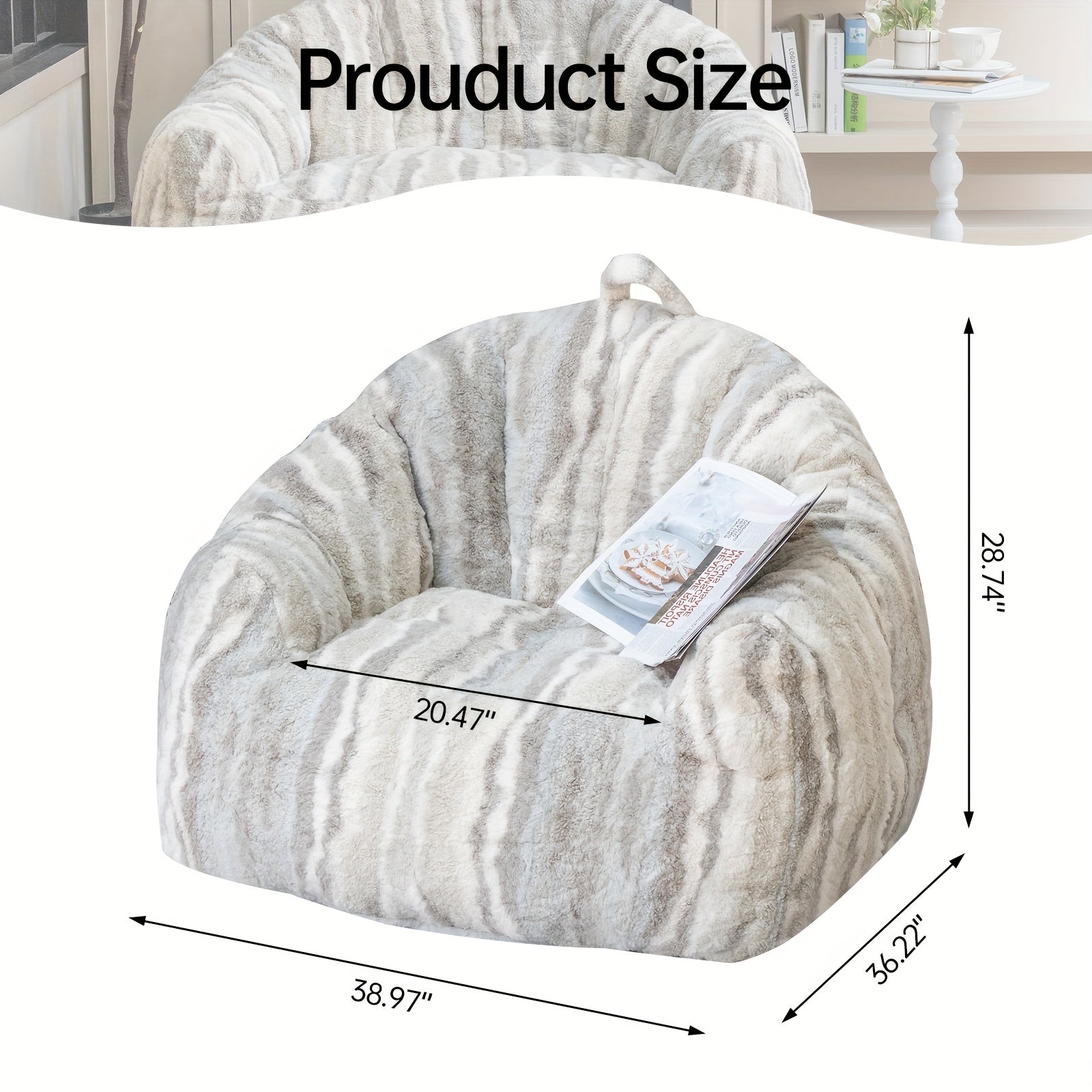 LAMERGE Large Beanbag Chairs, Beanbag Sofas For Adults, Oversized Armchairs With Memory Foam, Machine Washable Comfortable Sofa Chairs, Play, Read, Relax, Tiger Stripes, Oversized Home Furnishings
