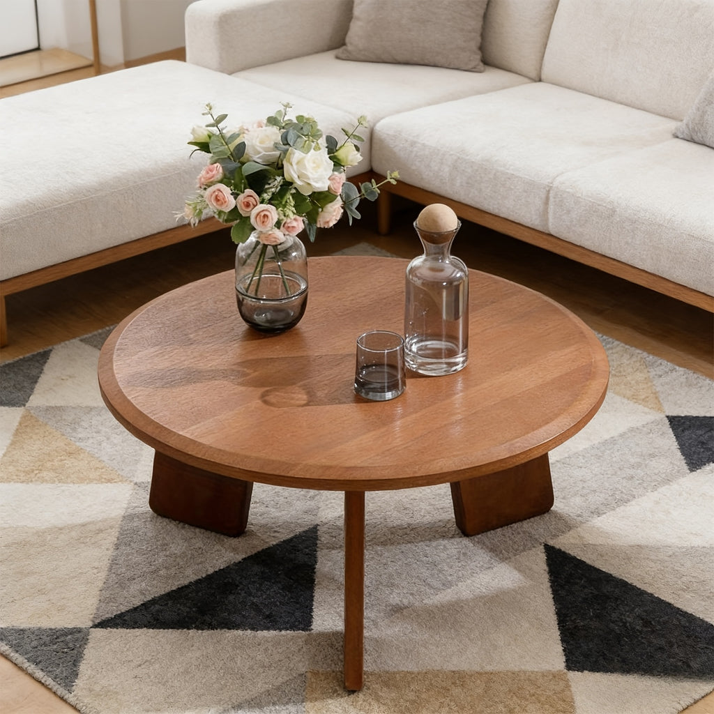 1Pc Classic Round Coffee Table, Cute Wooden Round End Table, Suitable for Living Room, Home Decoration, Balcony, 16 Inches