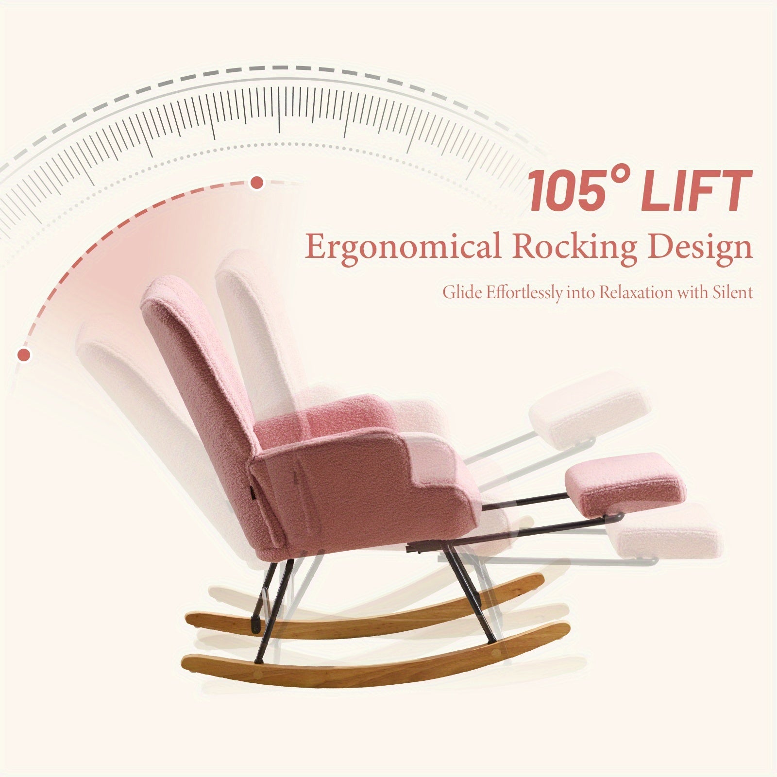 Rocking Chair with Footrest Teddy Upholstered Accent Chair Padded Seat High Backrest Armchair Cozy Side Chair for Living Room Bedroom Offices