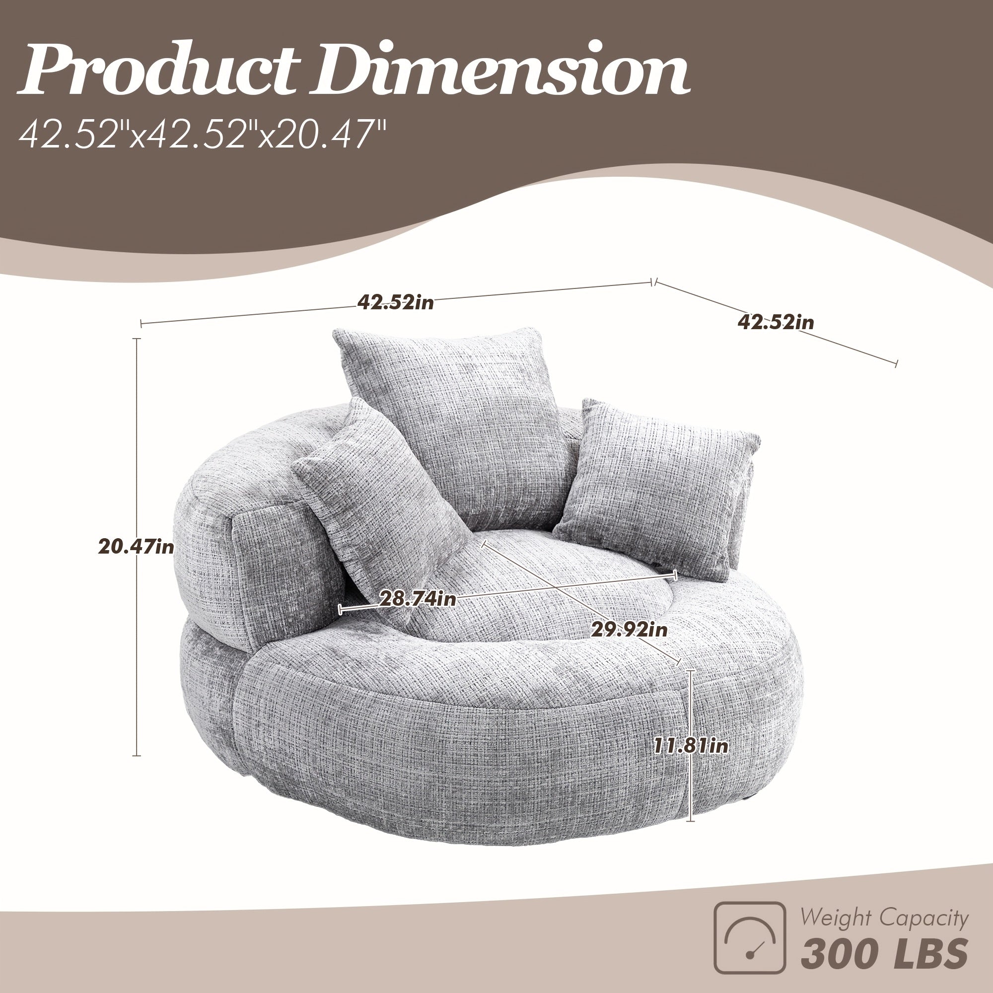 Bean Bag Chairs with Pillows for Adults, Stuffed Round Sofa Chair High-Density Foam Filled, Lazy Sofa Chair
