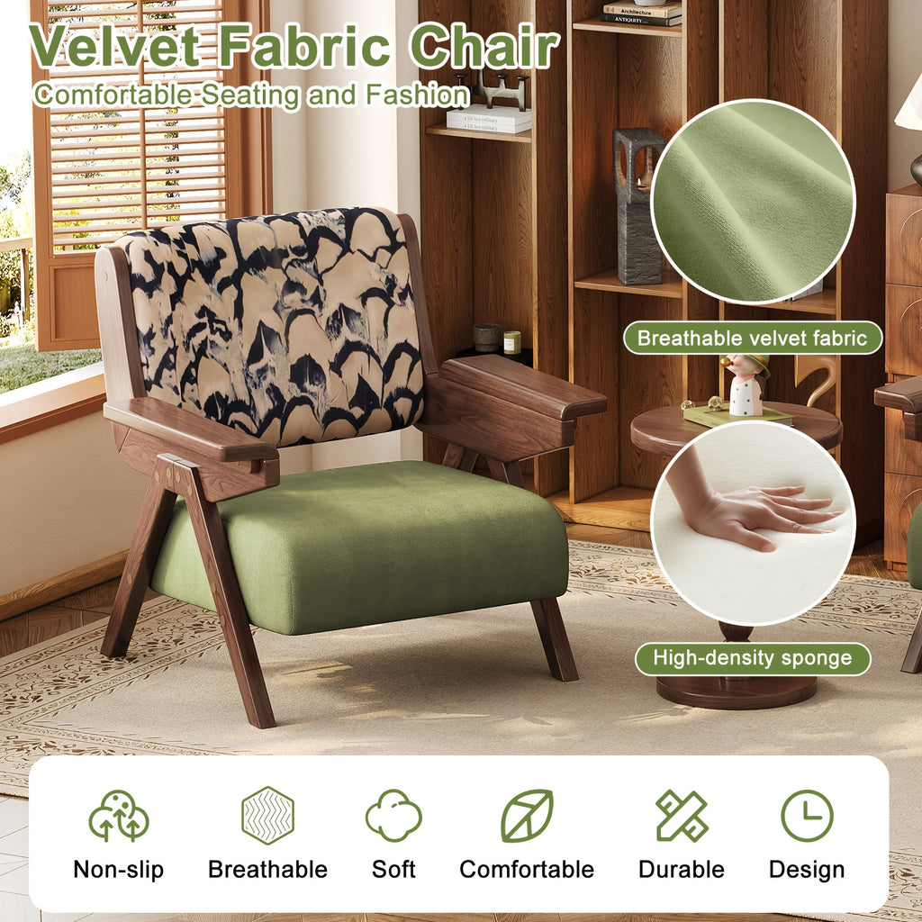 Accent Chair Mid Century Modern Chair, Velvet Upholstered Lounge Arm Chair with Solid Wood, Cozy Reading Chair for Living Room, Bedroom, Balcony